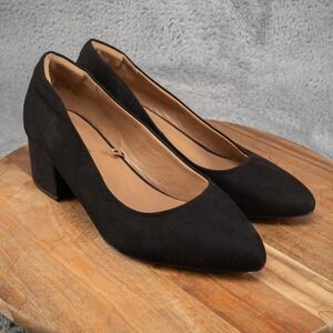 Lane Bryant Dream Cloud Black Faux Suede Block Heel Shoe Point Toe Sz 10 W